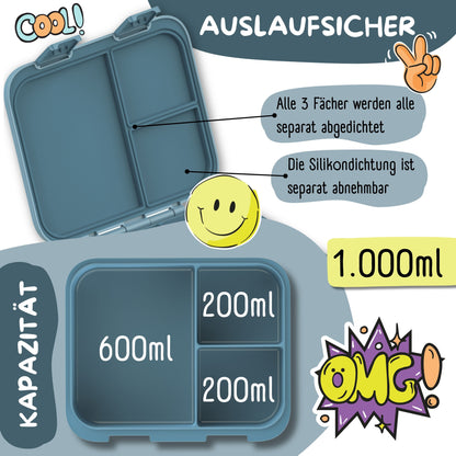 Brotdose mit Fächern, leicht & auslaufsicher - Bär blau