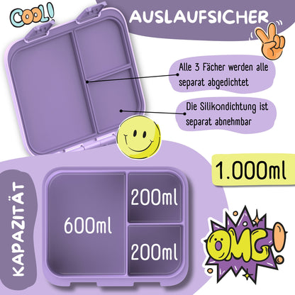 Bento Box with Compartments, Leakproof - Dog & Cat Purple
