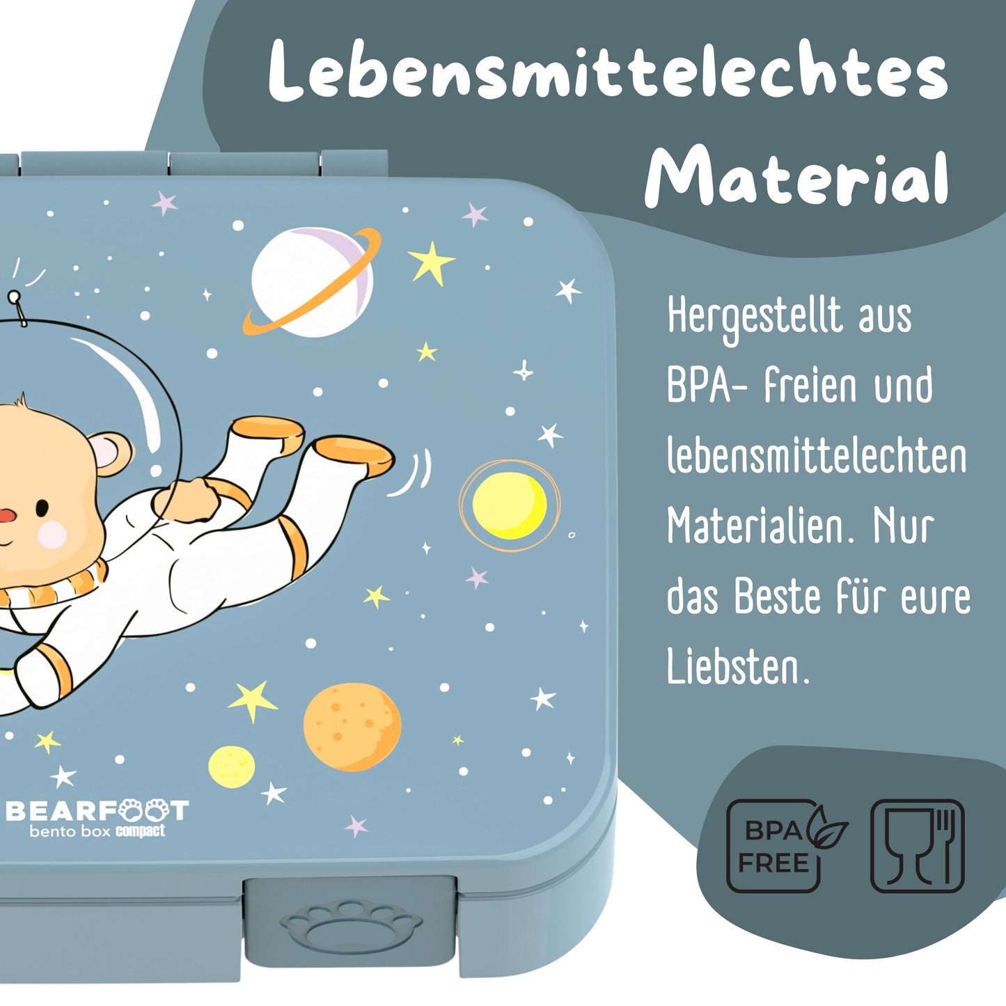 Brotdose mit Fächern, leicht & auslaufsicher - Bär blau