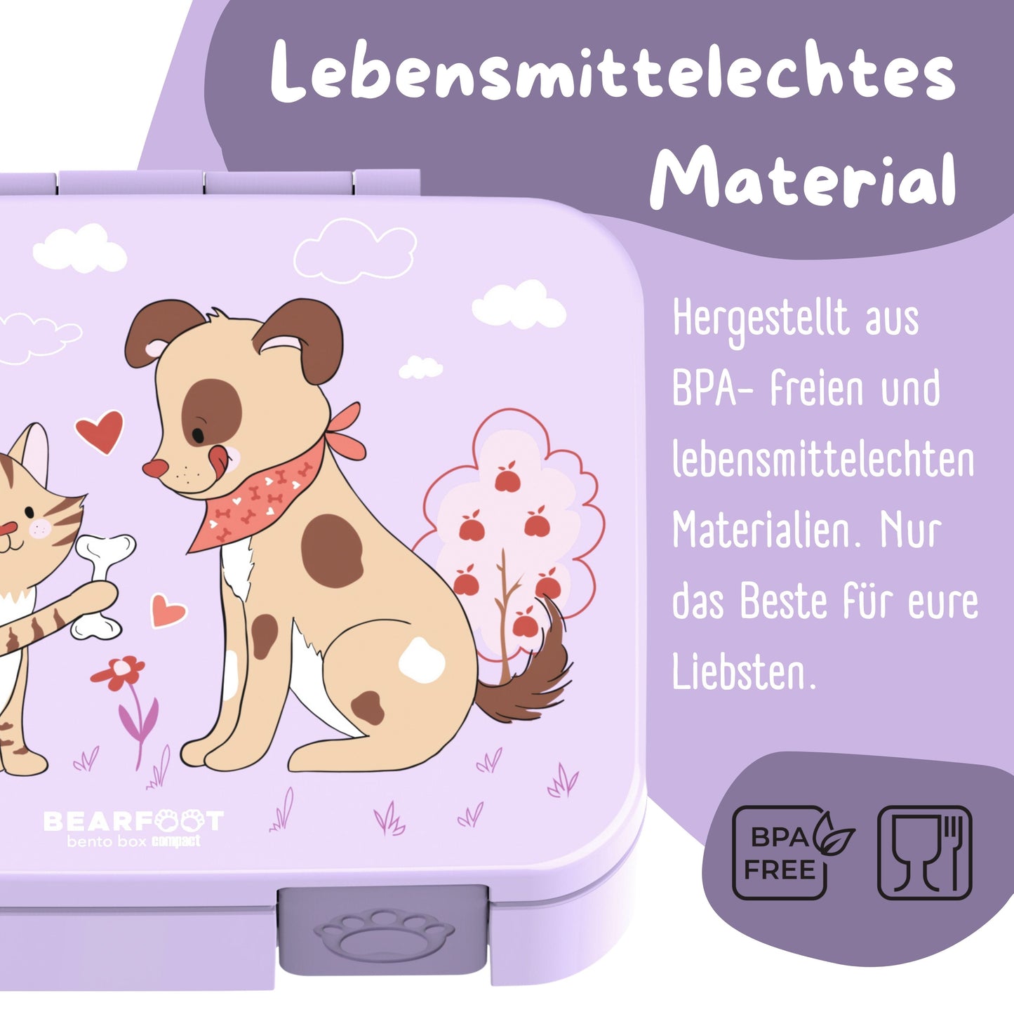 Bento Box with Compartments, Leakproof - Dog & Cat Purple
