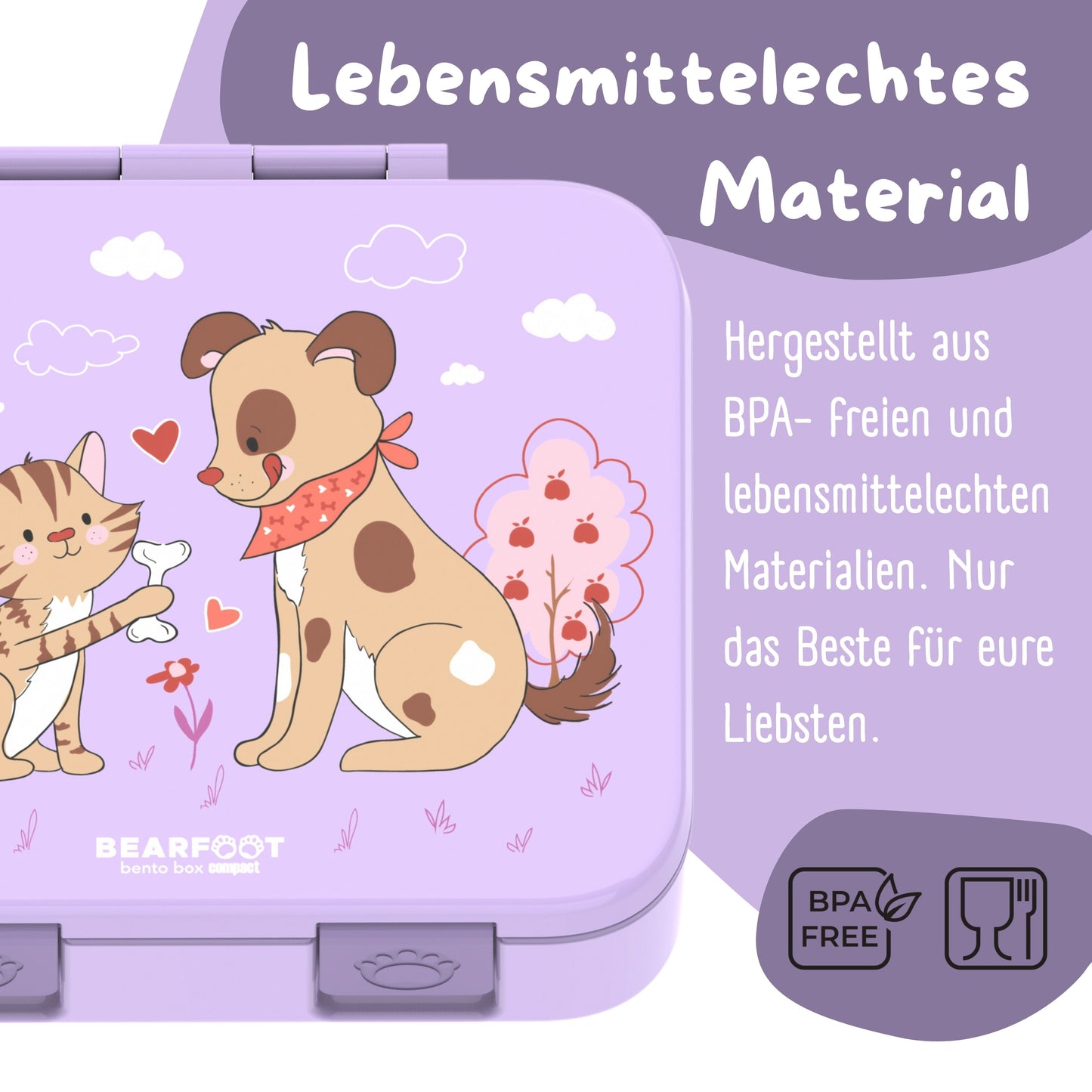 Bento Box with Compartments, Leakproof - Dog & Cat Purple