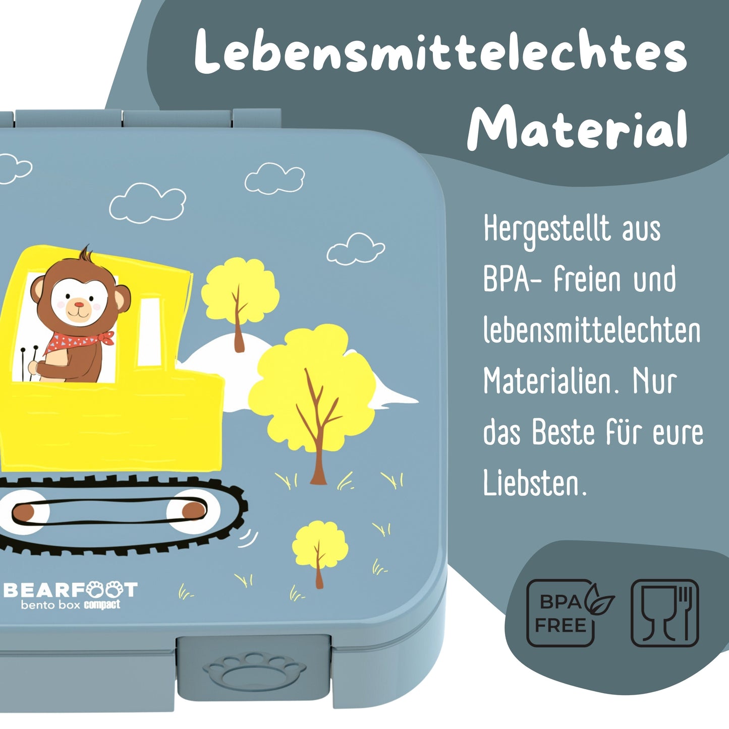 Lunchbox with compartments, lightweight & leak-proof - Excavator blue