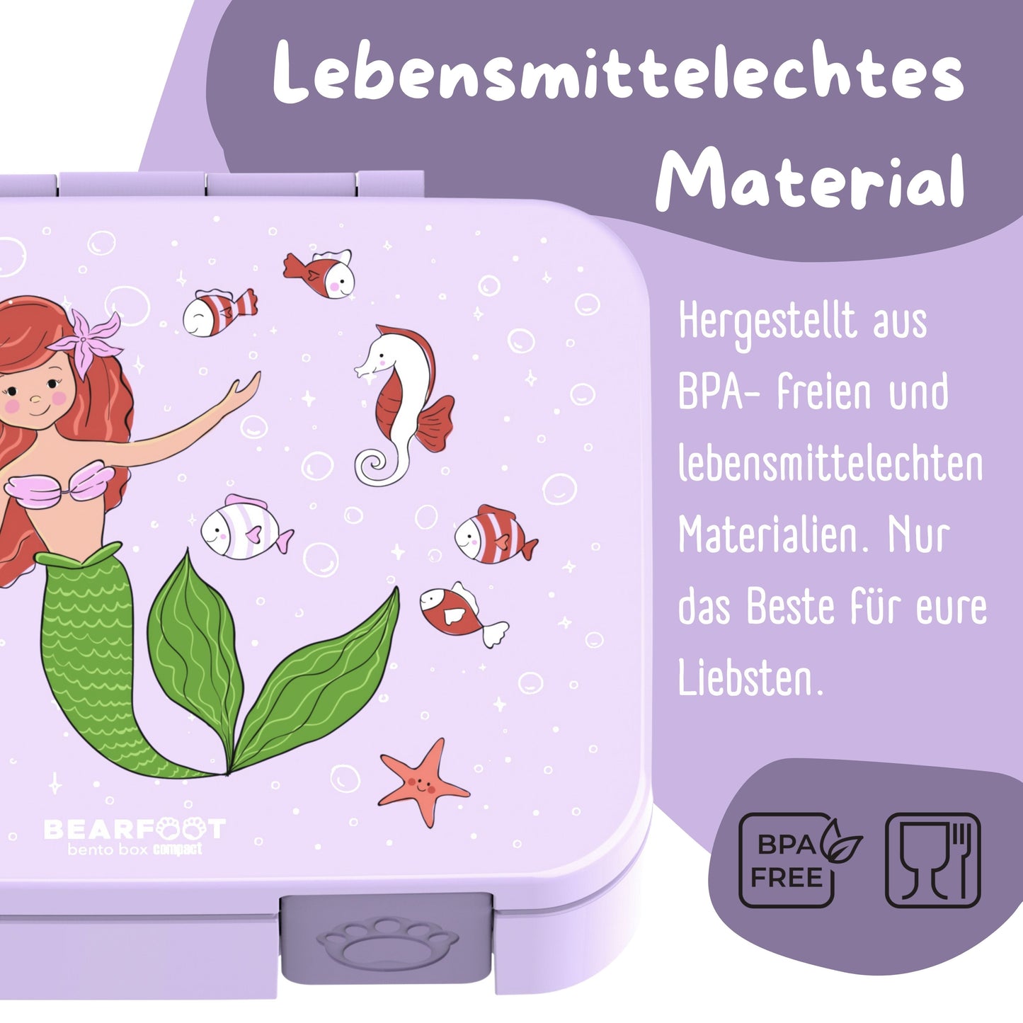 Lunch box with compartments, leak-proof - Mermaid purple
