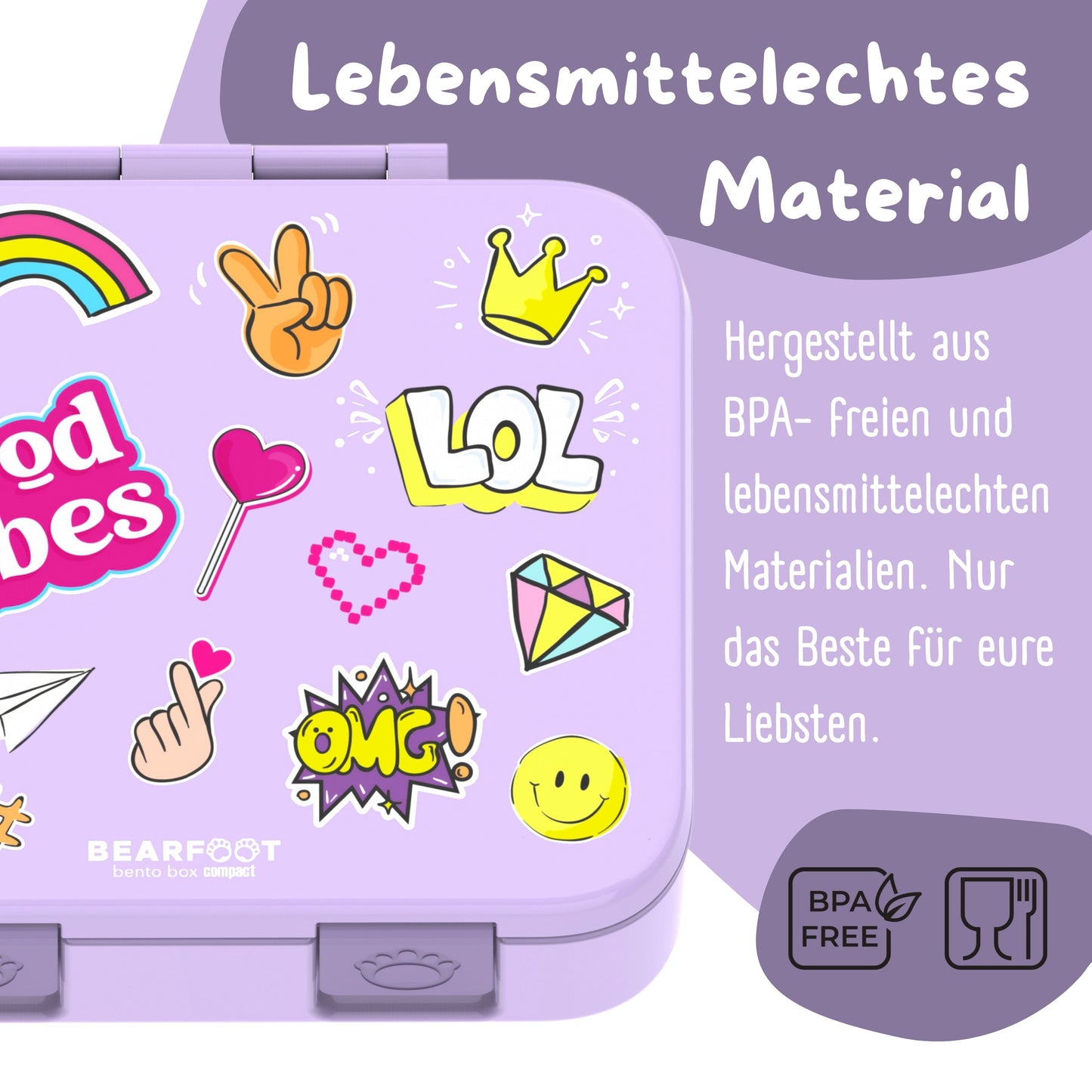 Lunchbox with compartments, lightweight & leak-proof - purple sticker