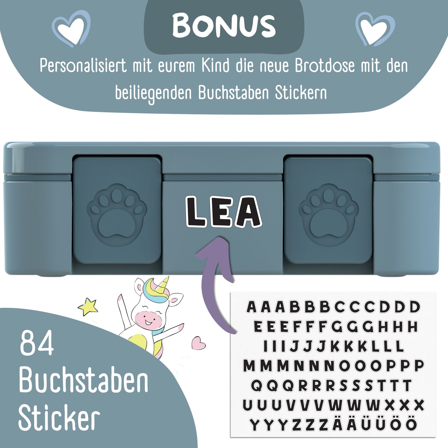 Brotdose mit Fächern, leicht & auslaufsicher - Sticker blau
