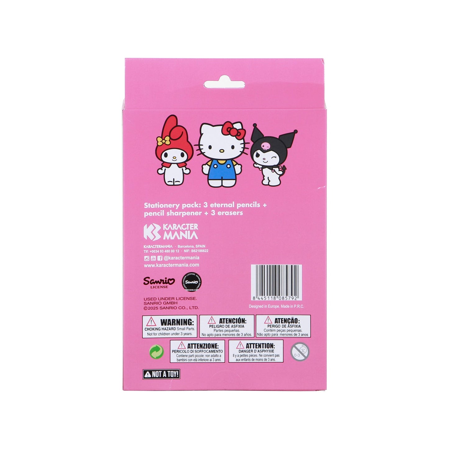 Pack Mix de 3 Crayons Éternels + 3 gommes + taille-crayon Hello Kitty