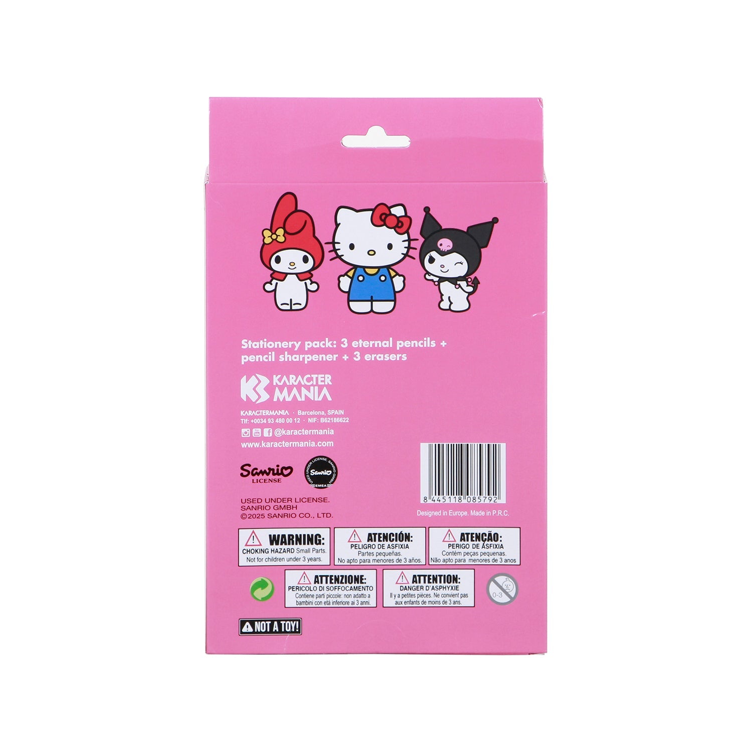 Pack Mix de 3 Crayons Éternels + 3 gommes + taille-crayon Hello Kitty
