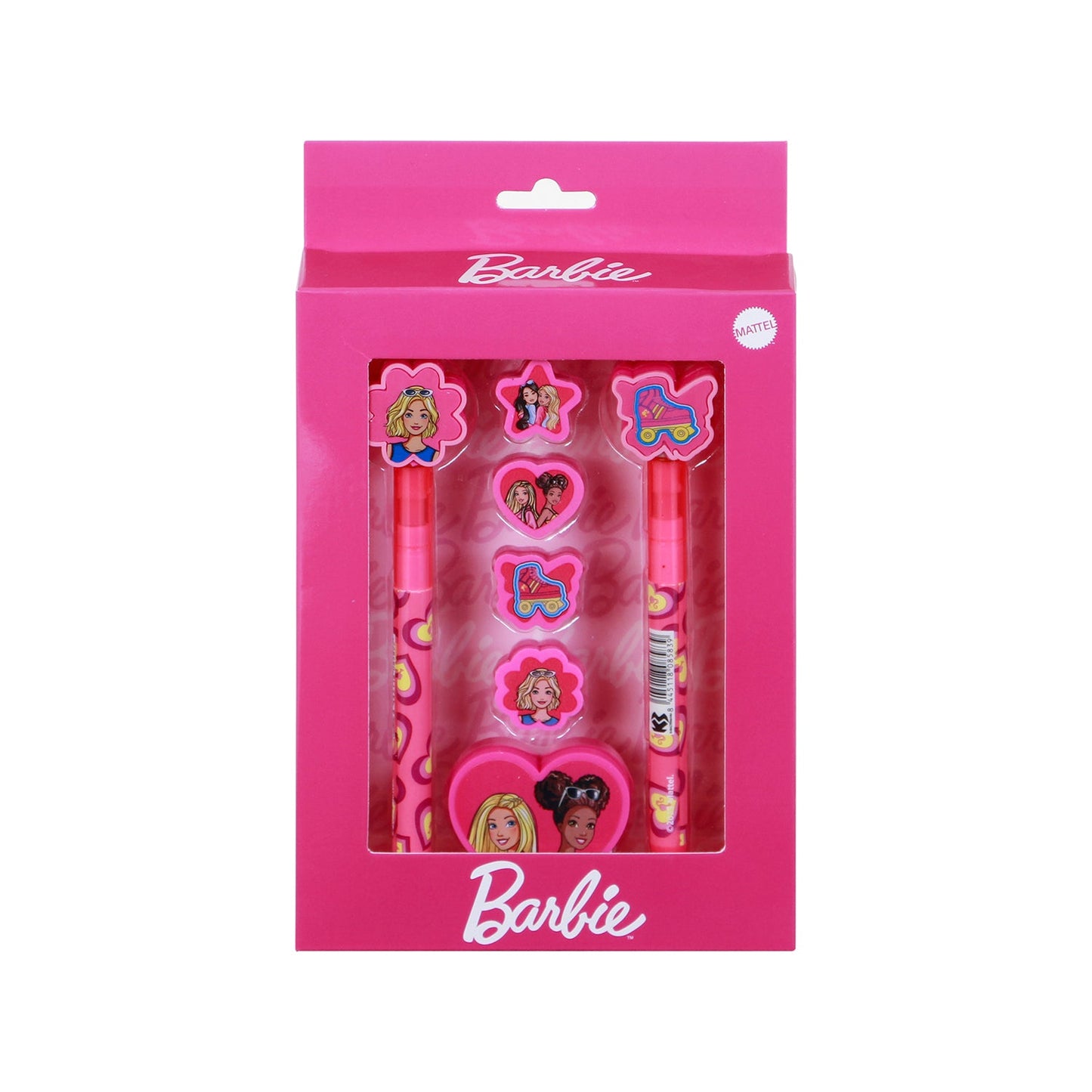 Pack Mix de Stylo Gel Effaçable + Crayon Éternel + 4 Gommes + Taille-crayon Barbie
