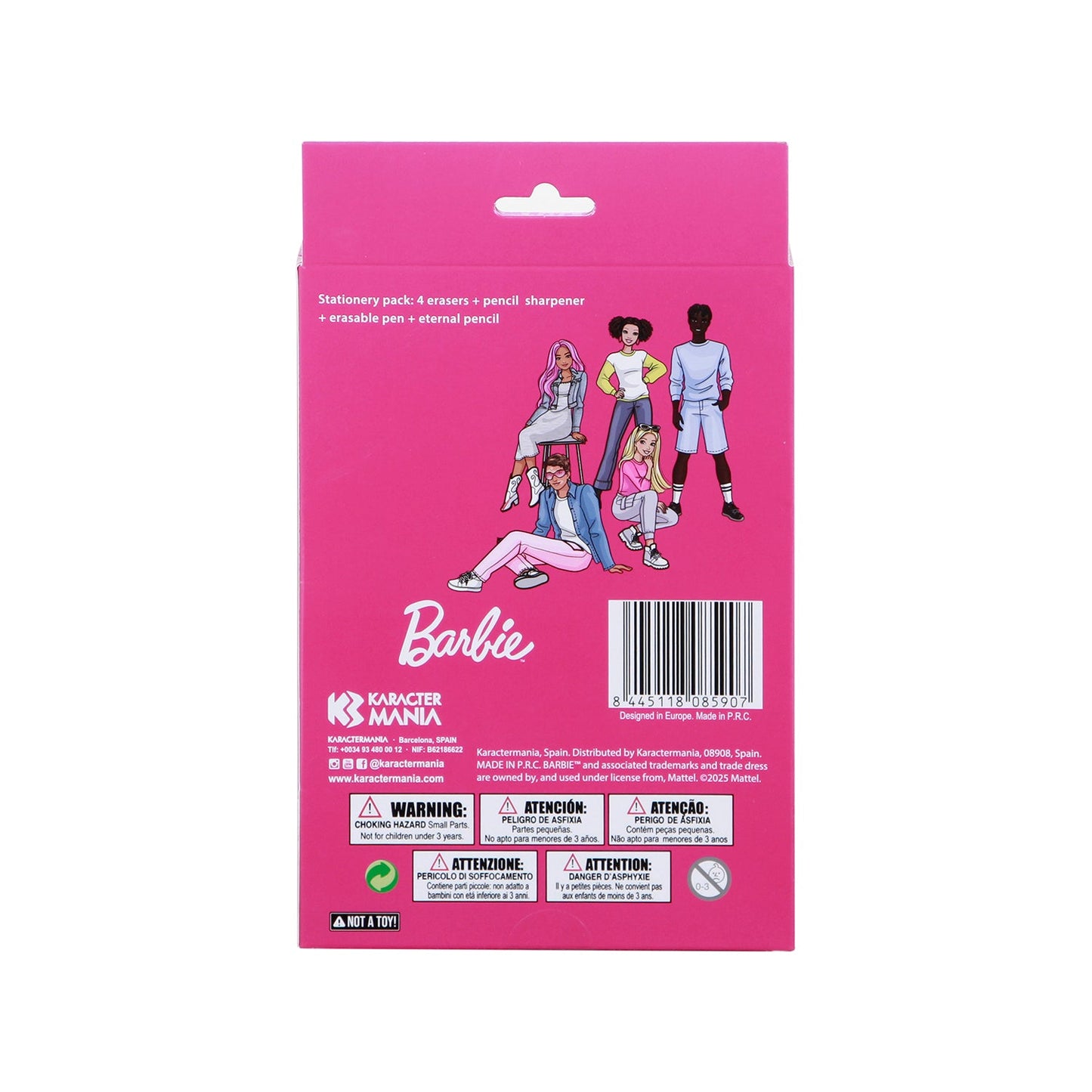 Pack Mix de Stylo Gel Effaçable + Crayon Éternel + 4 Gommes + Taille-crayon Barbie