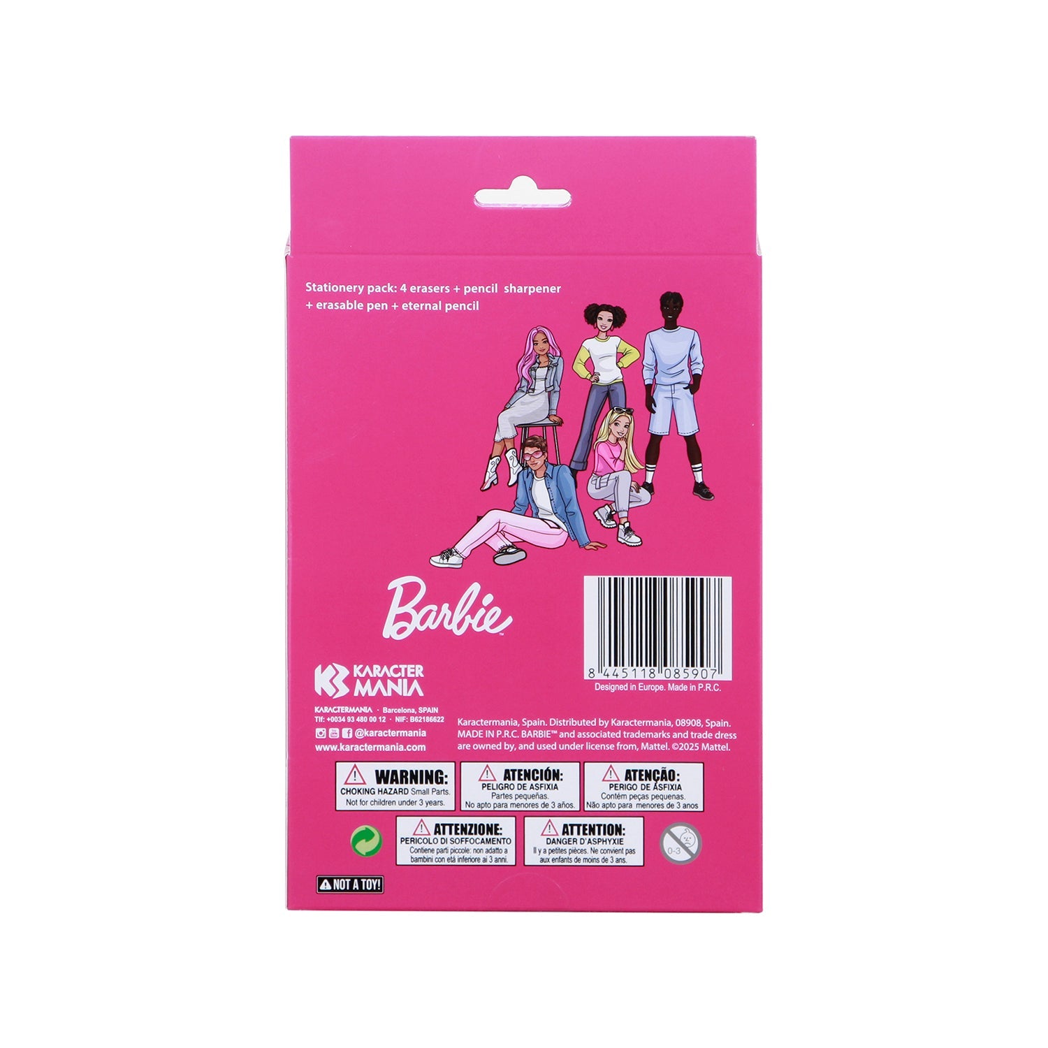 Pack Mix de Stylo Gel Effaçable + Crayon Éternel + 4 Gommes + Taille-crayon Barbie
