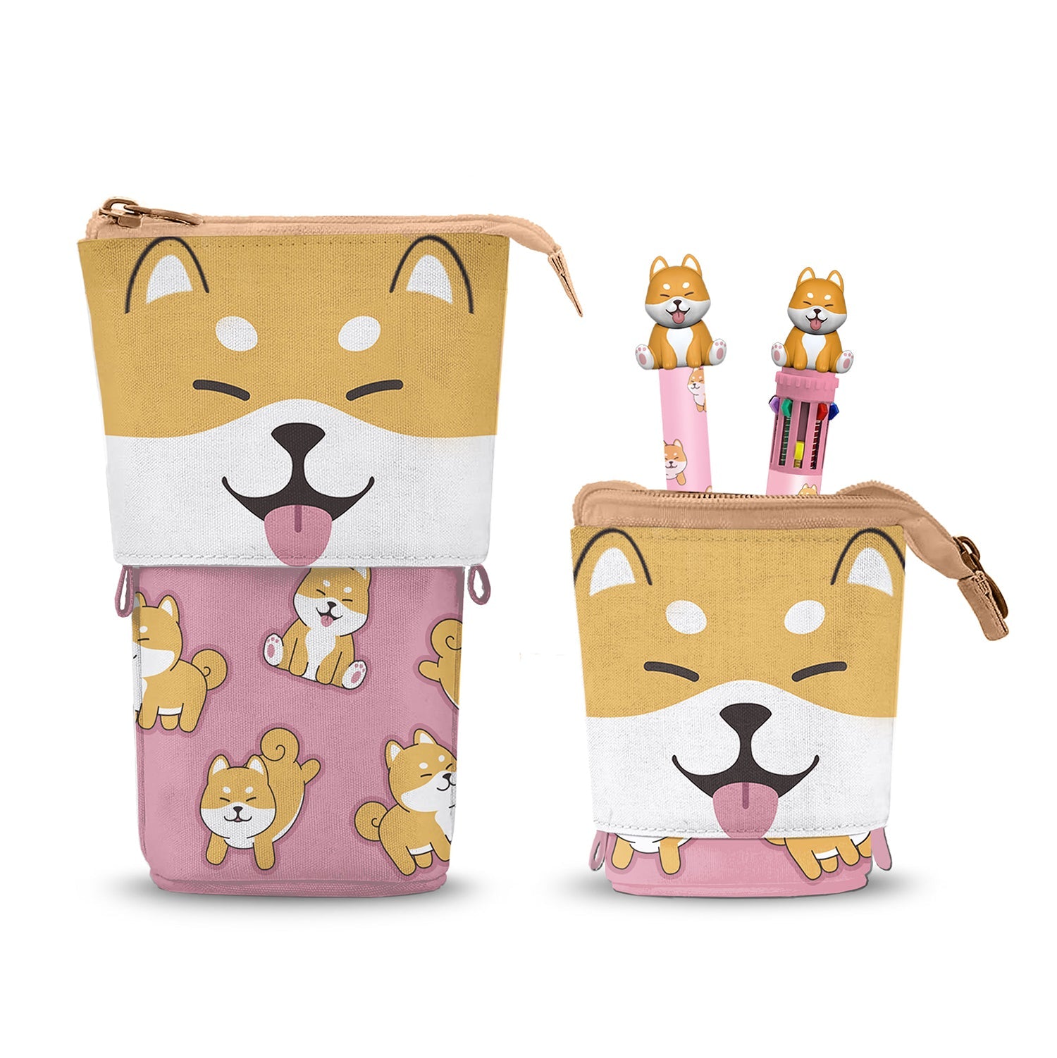 Trousse Cute + Stylo 10 Couleurs + Stylo Gel Oh My Pop! « Shiba » – Rose