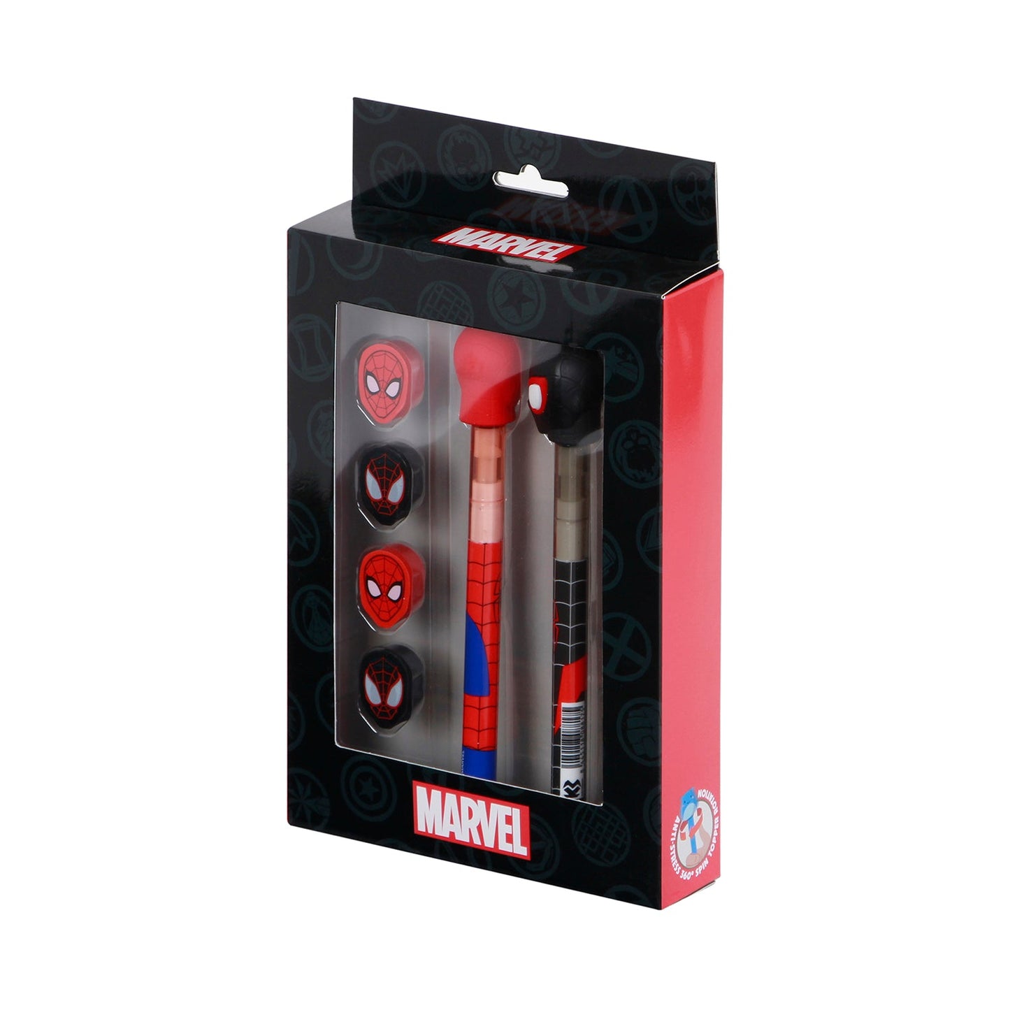 Pack de stylo gel effaçable + Crayon Éternel + 4 gommes Marvel Spider-Man « Peter »