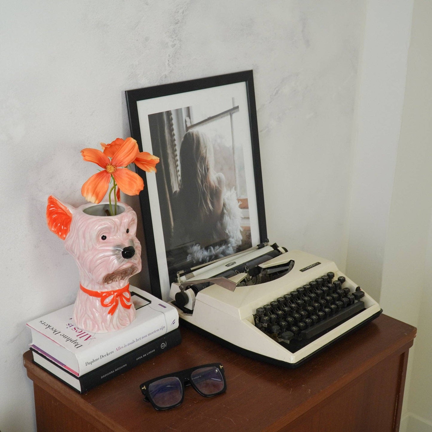 Vase - Vase à fleurs Chien - Rose/Orange - 14,5x13x23,5cm