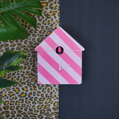 Clock - Cuckoo wall clock - Striped/Pink pattern - 24x27x9cm
