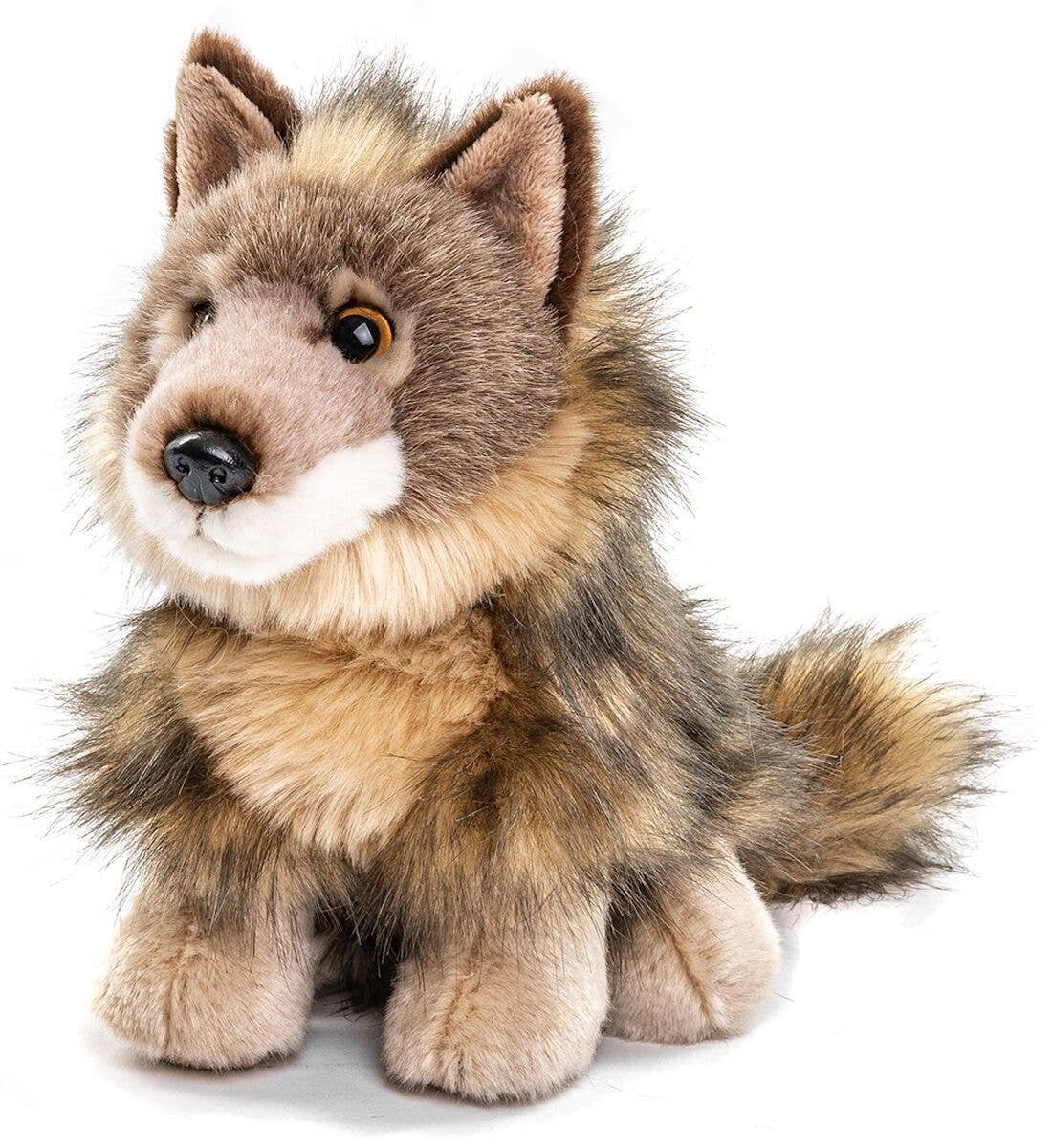 Plush wolf cub, sitting