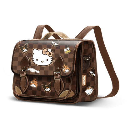 Sac à Bandoulière-Sac à Dos Satchel Hello Kitty « Squares » – Brun