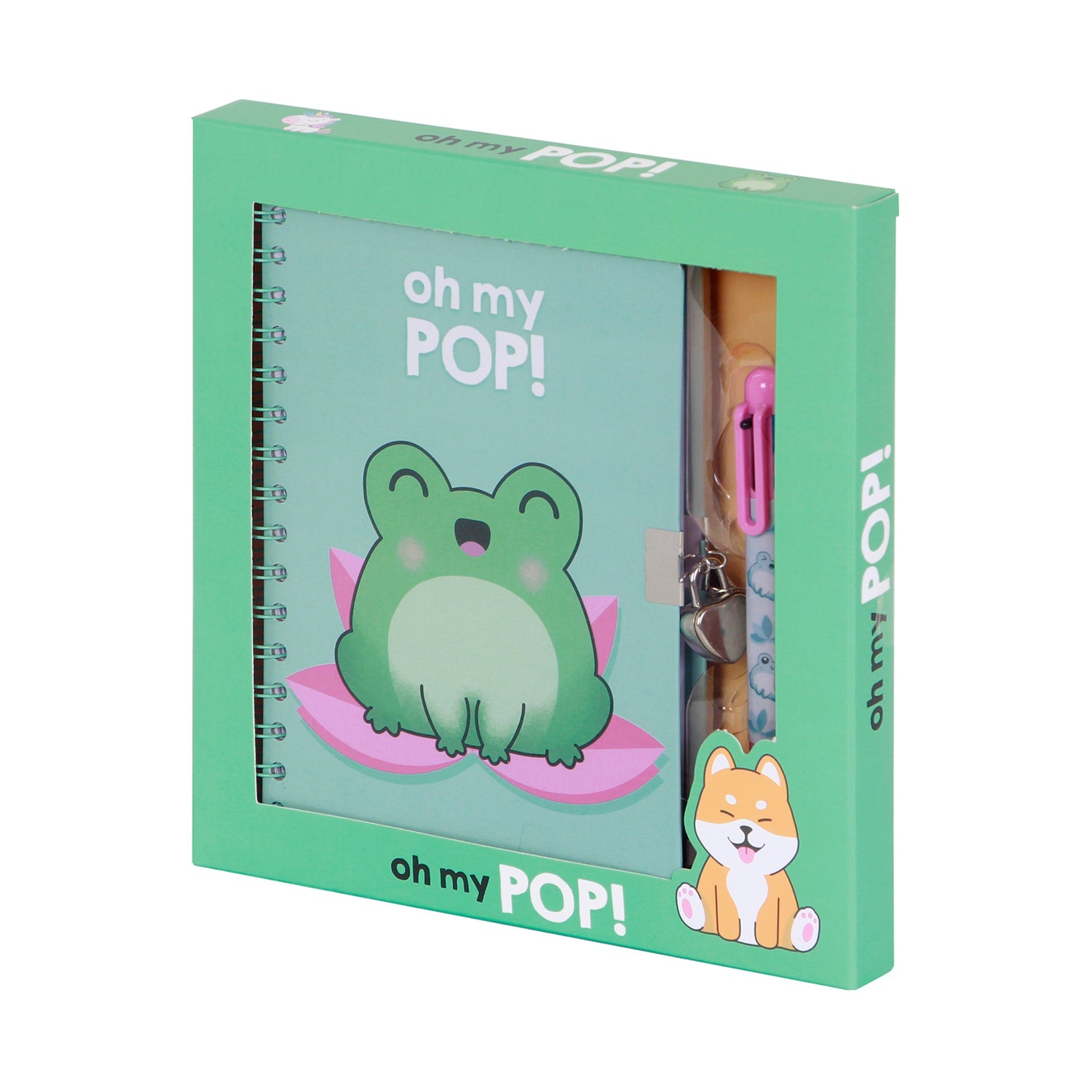 Coffret Journal + Stylo 6 Couleurs Oh My Pop! « Froggy » – Turquoise
