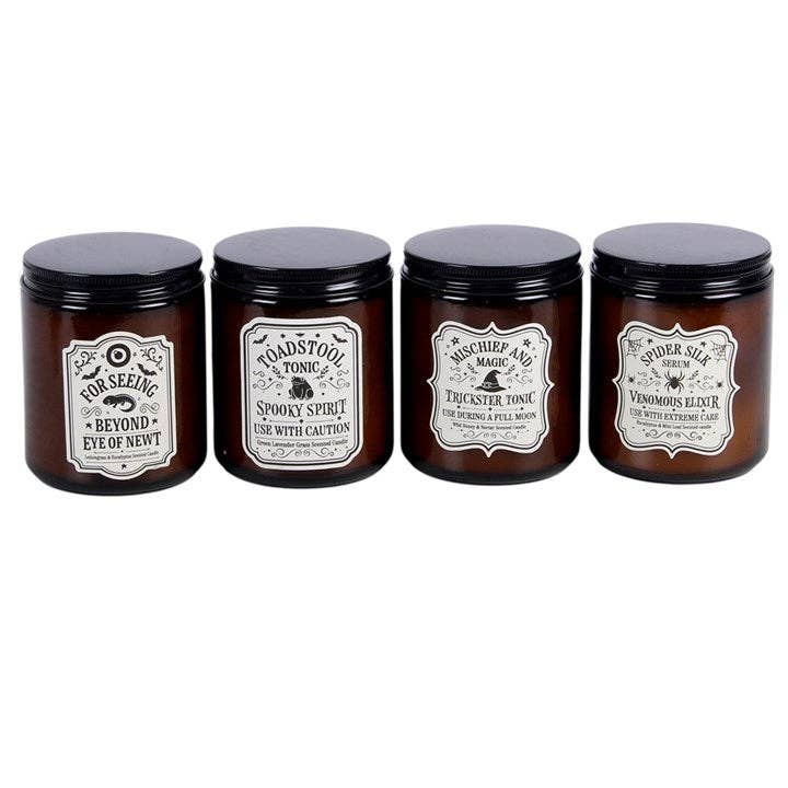 Lot de 4 bougies en pots ambrés d'apothicaire de sorcière