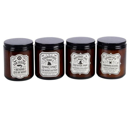 Lot de 4 bougies en pots ambrés d'apothicaire de sorcière