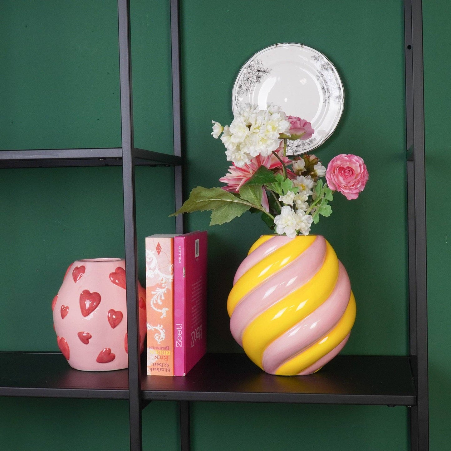 Flower vase - Swirl vase - Ceramic - Yellow/Light pink - 20x20x21.5 cm