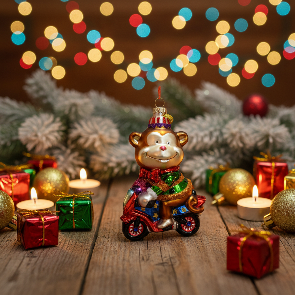 Christmas Ornament Circus Monkey on Motorcycle