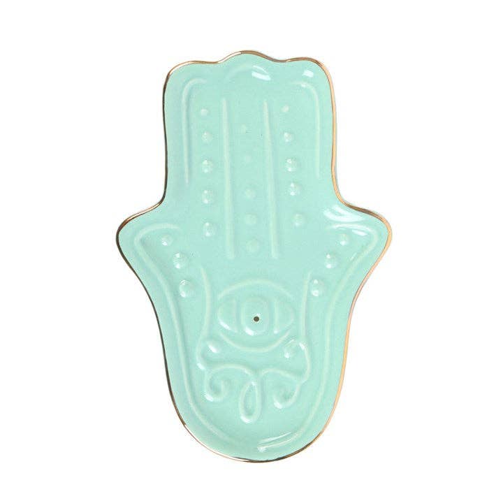 Blue Hamsa Hand Ceramic Incense Holder