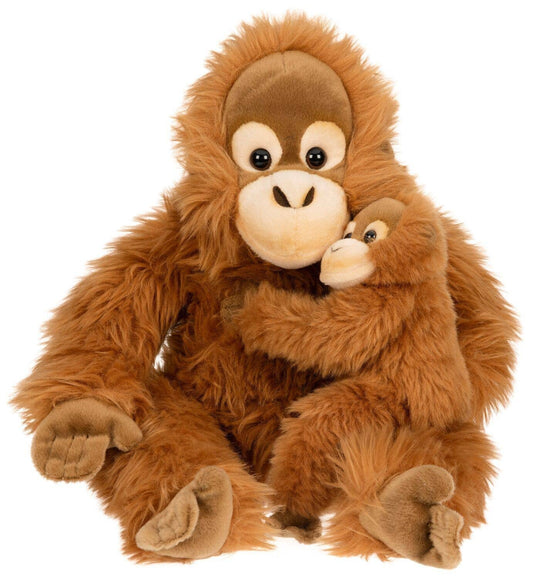 Plush orangutan with baby, sitting