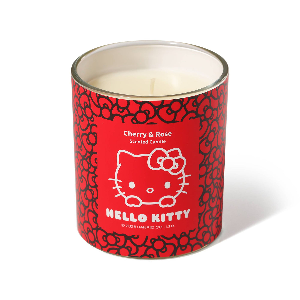 Candela rossa con stampa originale Hello Kitty, profumo di ciliegia e rosa
