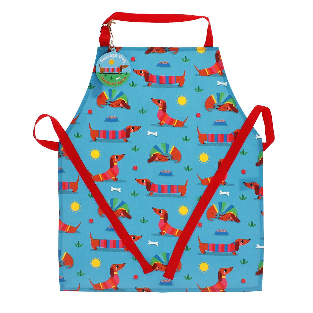 Tablier pour enfants en coton lavable - Chien Saucisse Ensoleillé