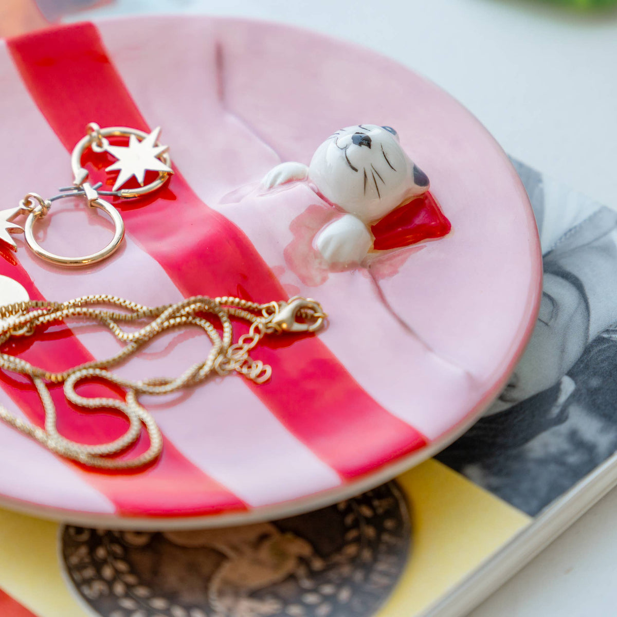 Plateau à Bijoux Rose Rêveur Chat