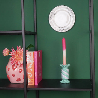 Candlestick - Toffee Candy - Ceramic - Mint/Lilac - 7.5x7.5x13 cm