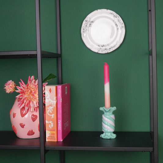 Candlestick - Toffee Candy - Ceramic - Mint/Lilac - 7.5x7.5x13 cm