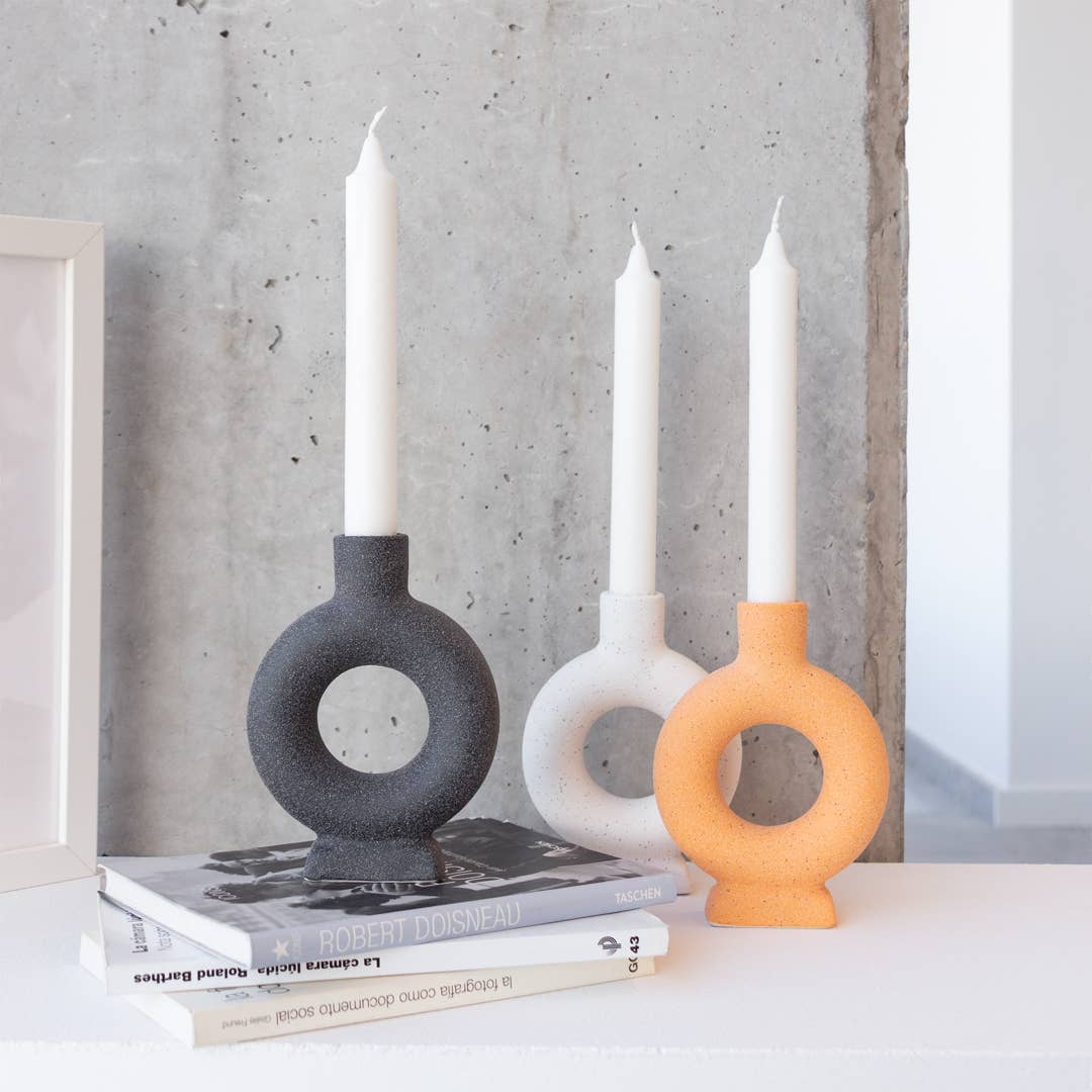 Orange Oval Ceramic Candlestick