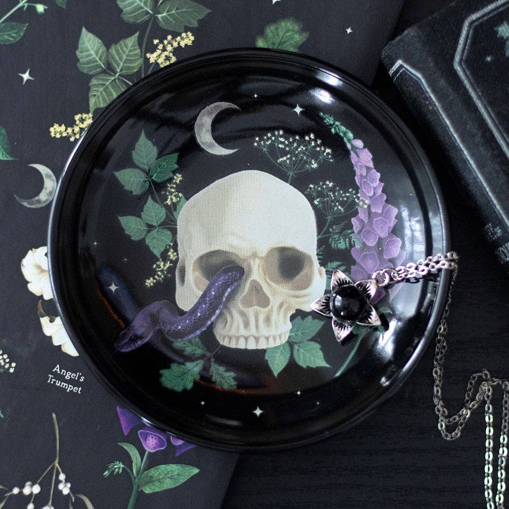 Venom &amp; Vines Gothic Ceramic Trinket Dish with Skull and Snake