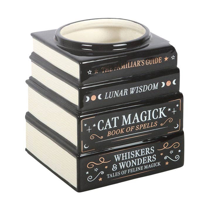 Vase en forme de pile de livres Magick avec chat noir