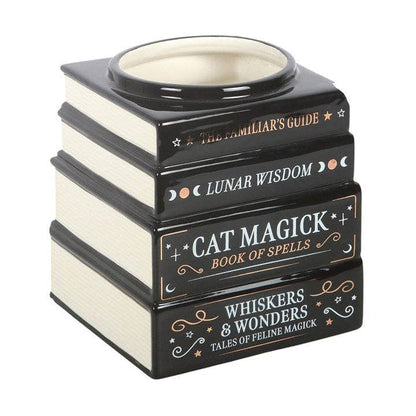 Vase en forme de pile de livres Magick avec chat noir