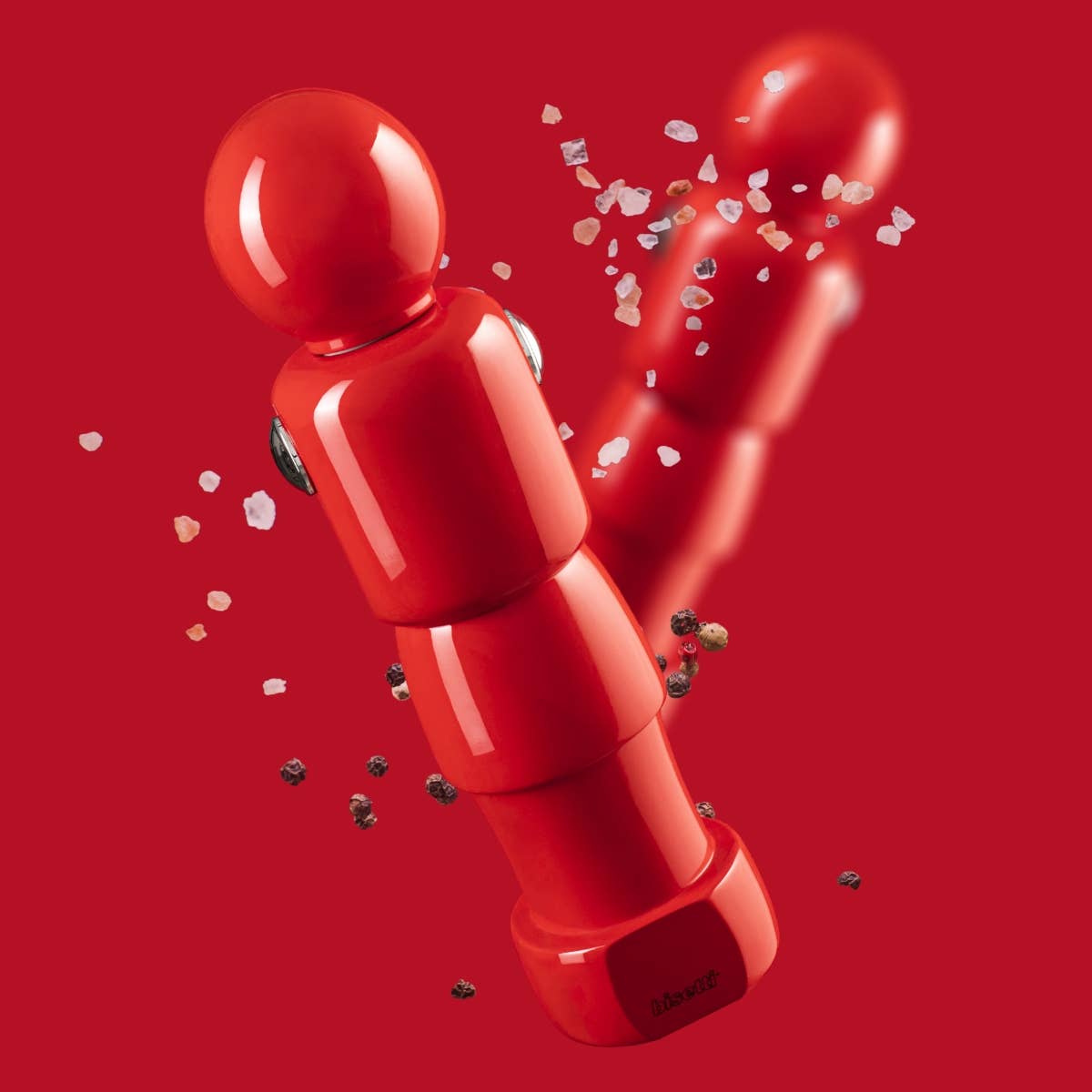 Moulin à épices «Calcetto» en hêtre laqué rouge brillant