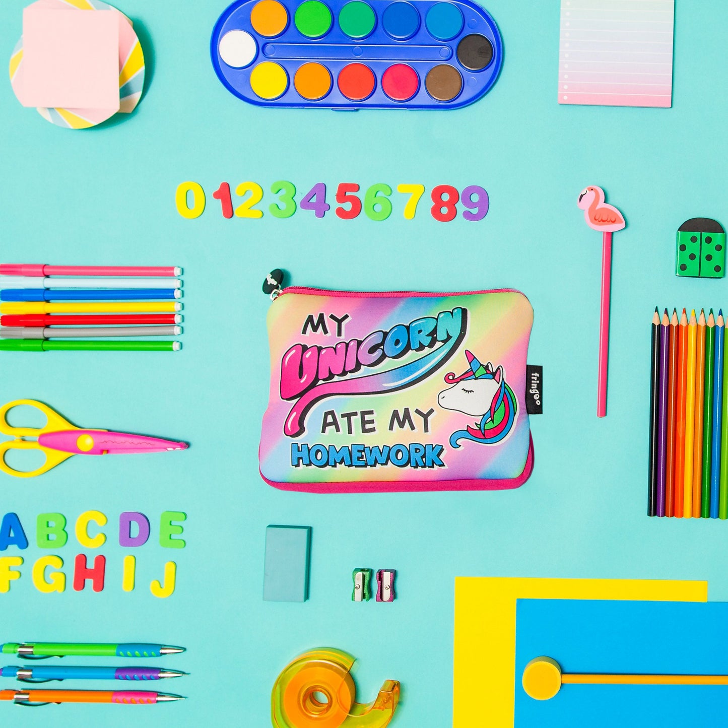 Large Printed Pencil Case - Unicorn Eight