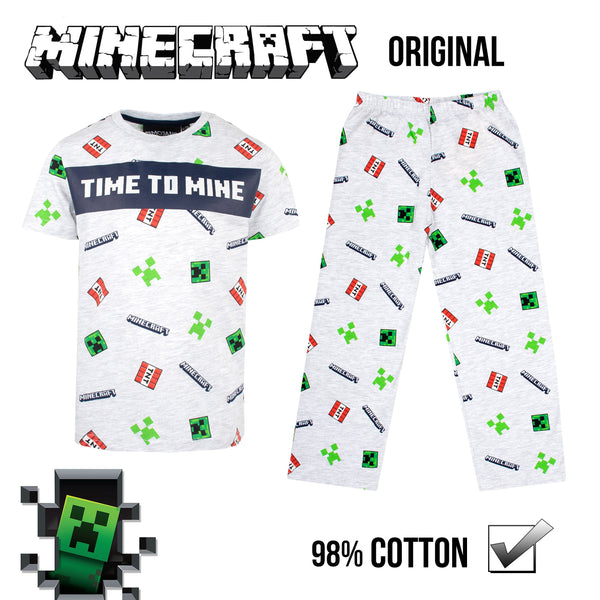 Pyjama Minecraft – Short Sleeve – 'Time to Mine' gris