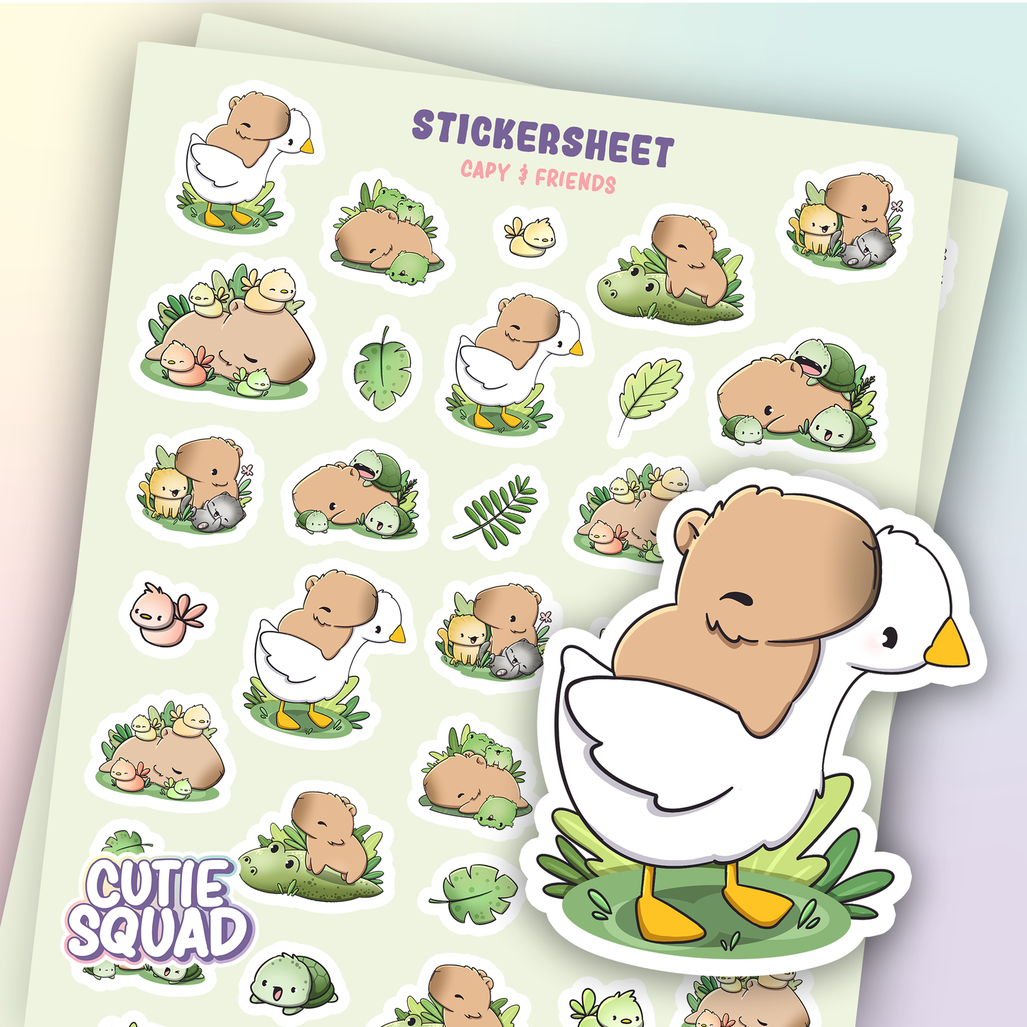 Planches d'autocollants Capybara et ses amis