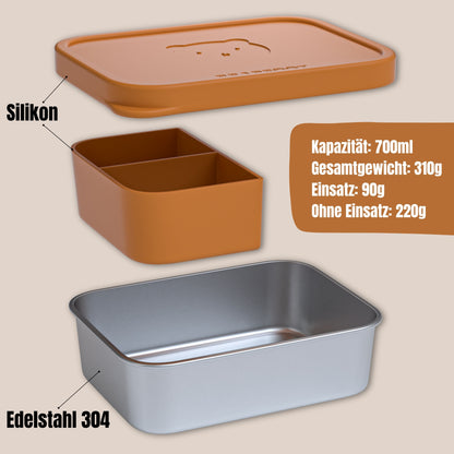 Kids' Stainless Steel Lunch Box with Silicone Insert - Brown