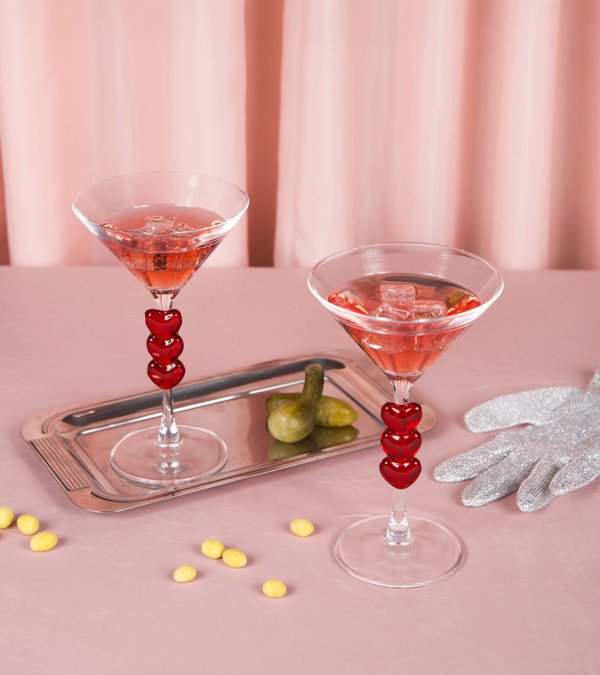 Set of two heart-design Martini glasses