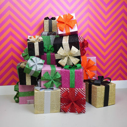 Cadeau de Noël à LED - S3 - Polystyrène - Rose/Vert - 15/20/25cm