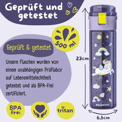 Kids' water bottle, 500ml, lightweight water bottle - Unicorn