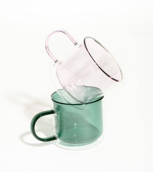 Pair-a-tea pink and green borosilicate double-wall mug set