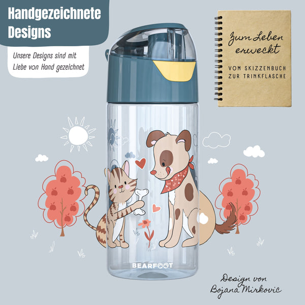 Children's Lightweight Water Bottle - Dog & Cat Blue