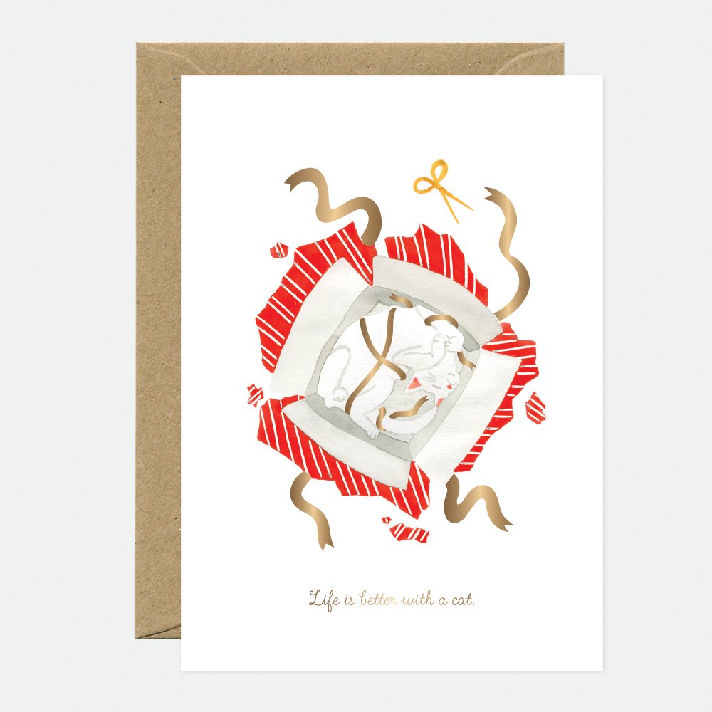 Better with a cat - Greeting card - Gold foil