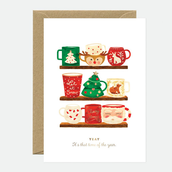 Xmas mugs - Carte de voeux - Feuille dorée