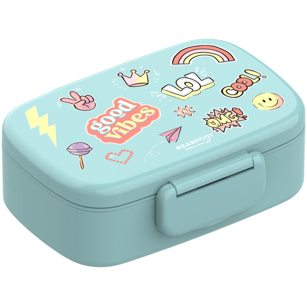 Kids' Bento Lunch Box with Compartments, Leak-Proof - Stickers, Mint
