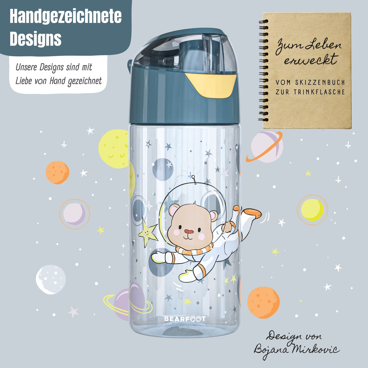 Children's Drinking Bottle Lightweight Water Bottle - Astronaut Bear